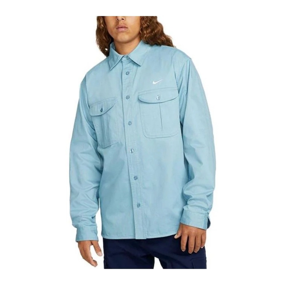 Nike SB Mens Light Blue Long Sleeve Button Up Shacket L Skateboard Activewear